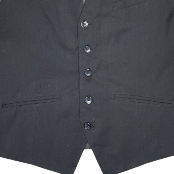 H&M Black Stretch 5 Button Front Chest/Front Pockets Fitted Suit Vest 38R - Picture 2 of 6